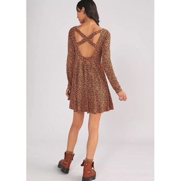 Nwt Daily Practice by Anthropologie Square Neck Mini Dress Animal Leopard Print - Picture 7 of 10